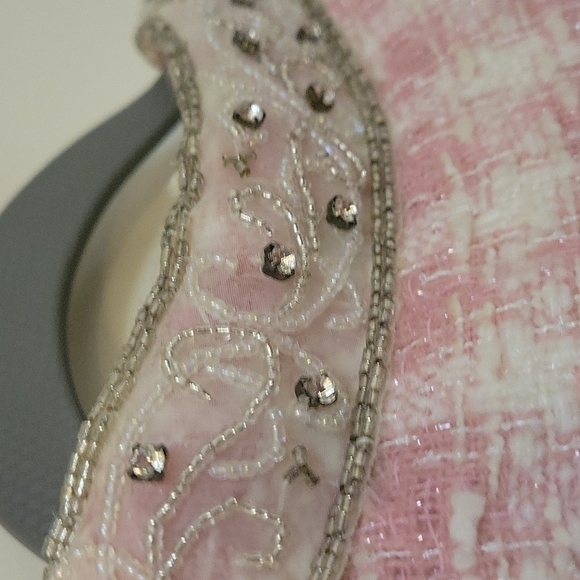 BEREK by TAKAKO SAKON Pink Plaid Tweed Lace Beaded Embellished Blazer - Picture 11 of 16